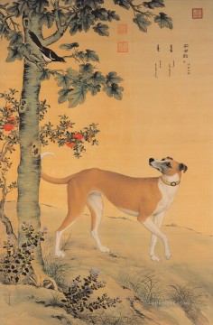  Castiglione Oil Painting - Lang shining yellow dog old China ink Giuseppe Castiglione dog